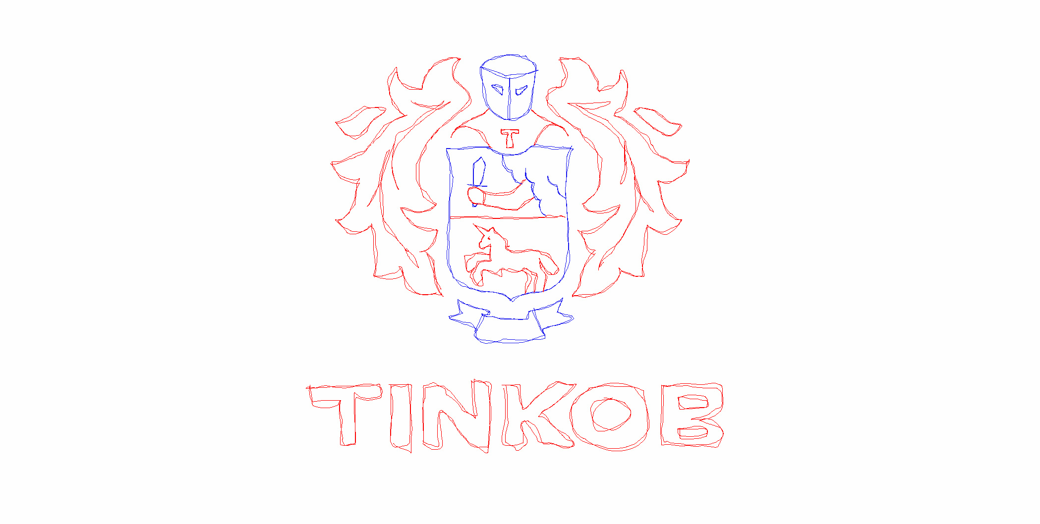 Рисунок от руки: пародийный герб в стиле Тинькофф с надписью TINKOB